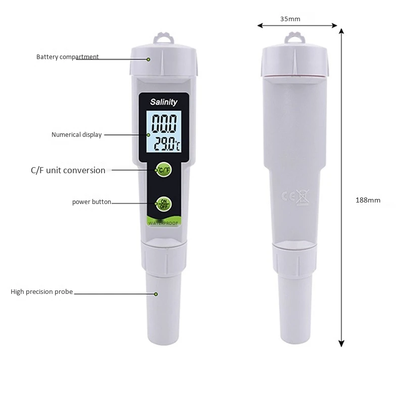 TPH 02154 Salinity Meter, Seawater Hydrometer, Salt Content Detection In Brine, For Pools, Drinking Water, Aquarium