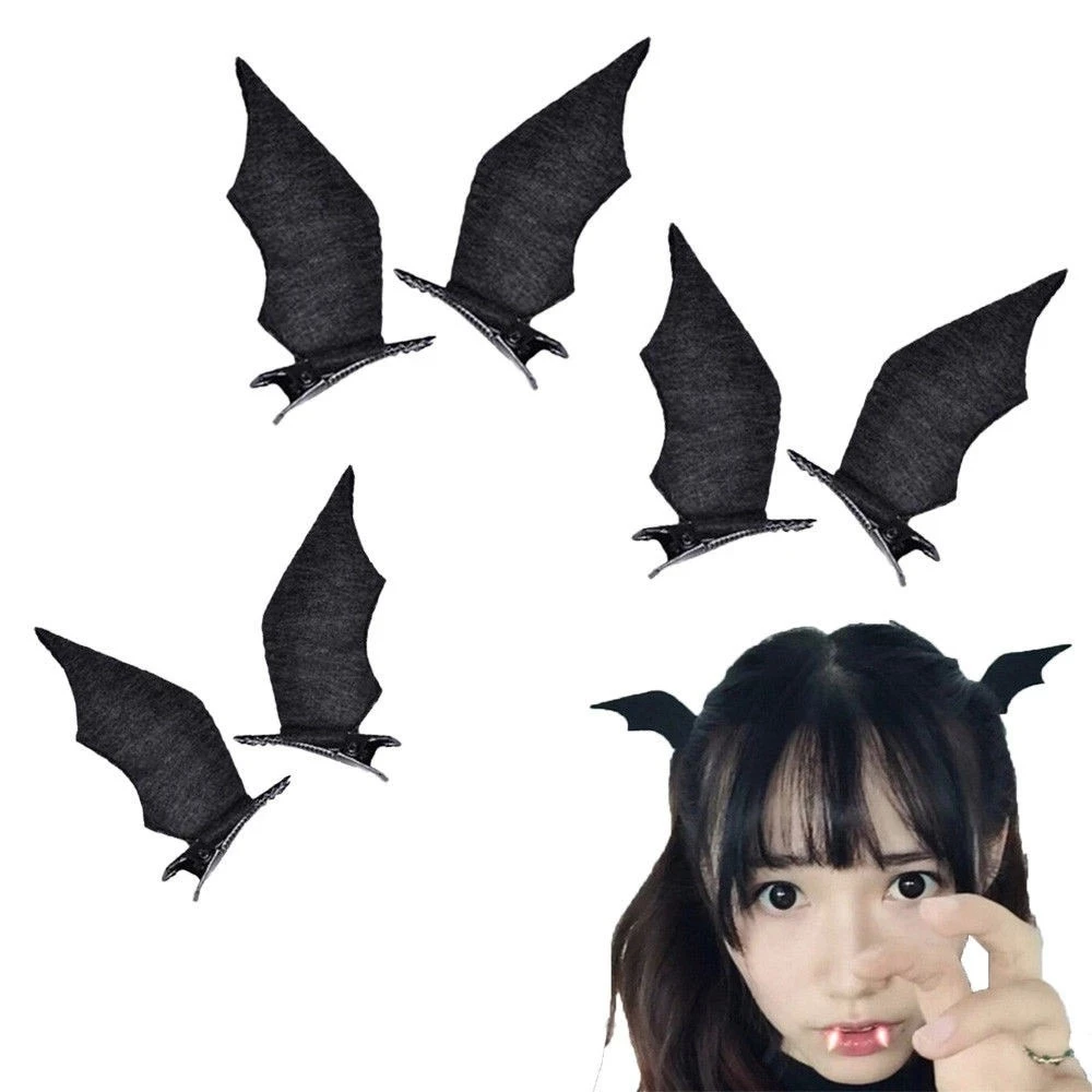 1Pair Cool Devil Wings Bat Hair Clips Wings Bat Hairpins Dress-up Costume Halloween Cosplay Party Women Girls Hair Accessories