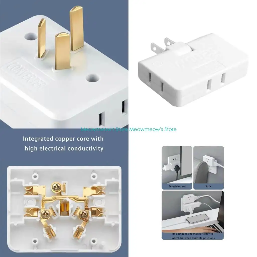W91A 2Pin to 3 Prong/2 Prong Plug Extension Adapter Power Converter Expand Outlet Capacity Multiple Device Charging Solution