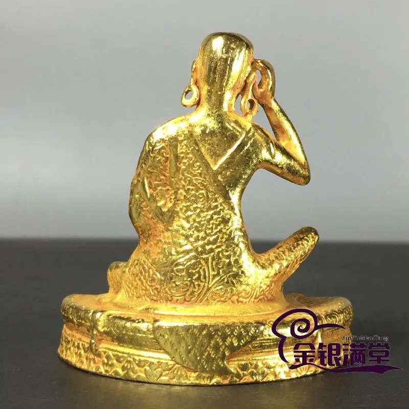 Gilt Tibetan Yogi Master Milarepa Mini Buddha Ornament Decoration Tea Pet Figurines Desk Decor Accessories
