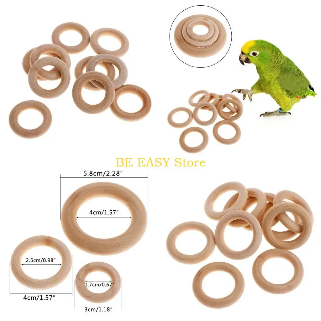 E28F 10Pcs Wooden Rings to Paint Bird Chewing Toy Accessory Parrot Chews for Conures