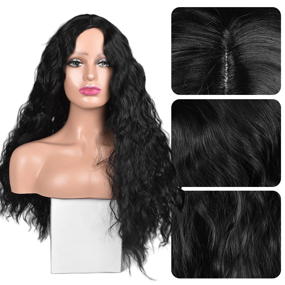 Deep Wave Synthetic Wig for Black Women Wear Deep Curly Soft Wig Natural Black Color Replacement Wigs for Daily Party Use 26 