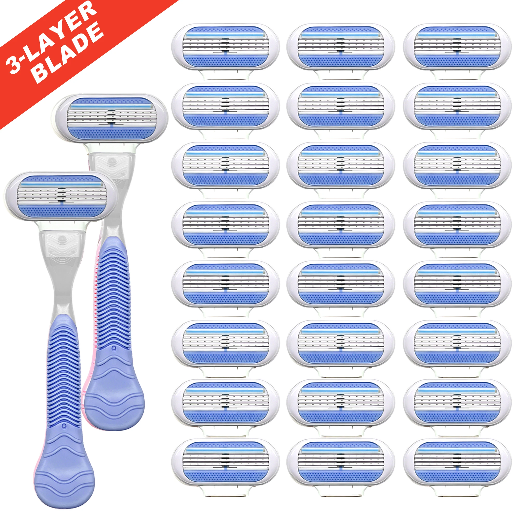 Women's Manual Razor 3-Blade Anti-Irritation Sensitive Skin Smooth Shaver for Legs Underarms Bikini Line Ladies Hair Removal