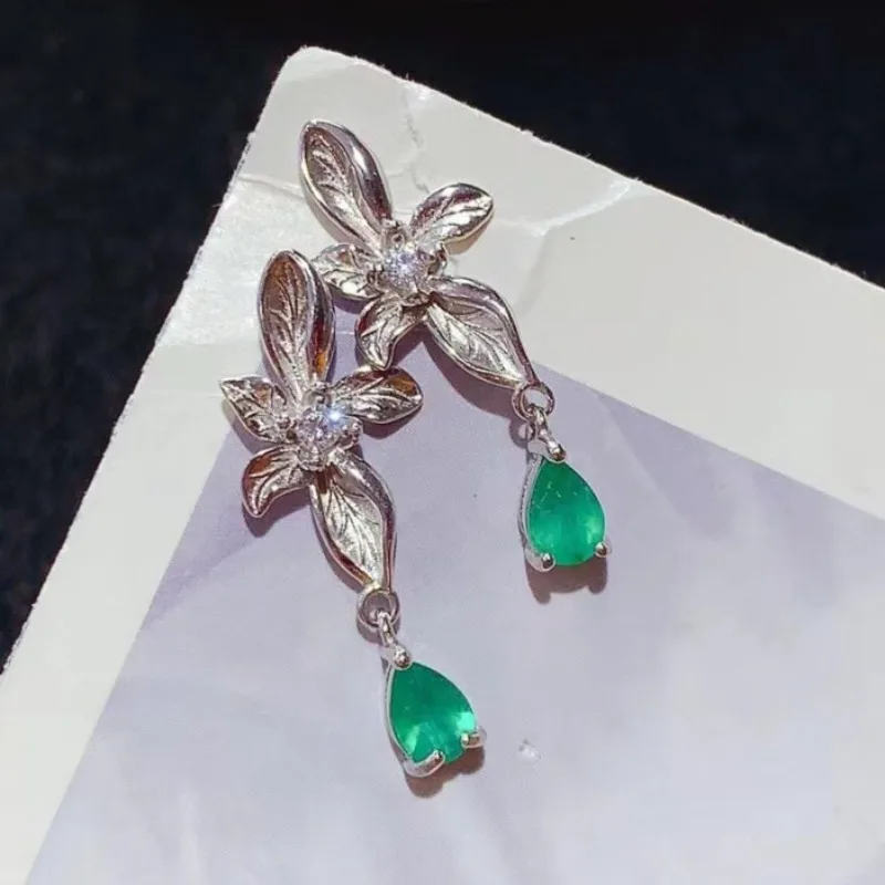 

Colombian emerald drop earrimgs 4mm*6mm natural emerald earrings 925 silver gemstone eardrop for party