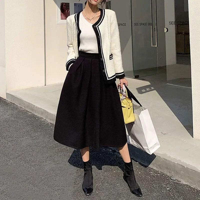 

Streetwear High Waist Solid Color Long Skirts for Women Fashion 2024 Korean Women's Clothes Loose Fashion A-line Skirt 2024 P207