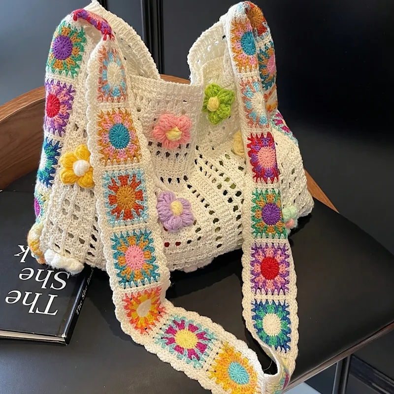 Bohemian Vintage Lace-up Floral Color-block Casual Messenger Bag - Mixed Fabric Combination, Machine Washable