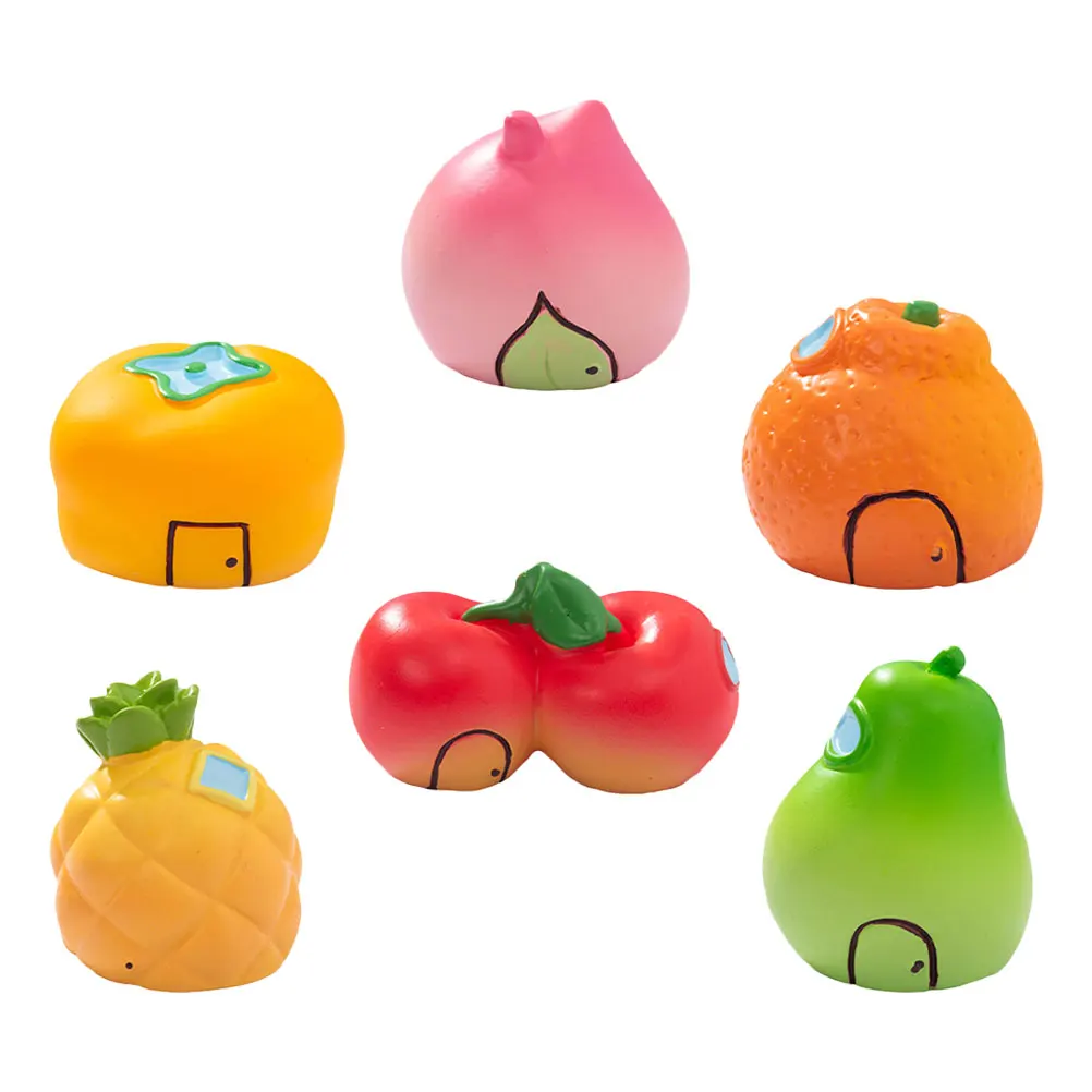 

6pcs Mini Resin Fruit House Figurines Artificial Fruits Desktop Decor Micro Landscape Decoration Fruit Resin Statue Home Decor