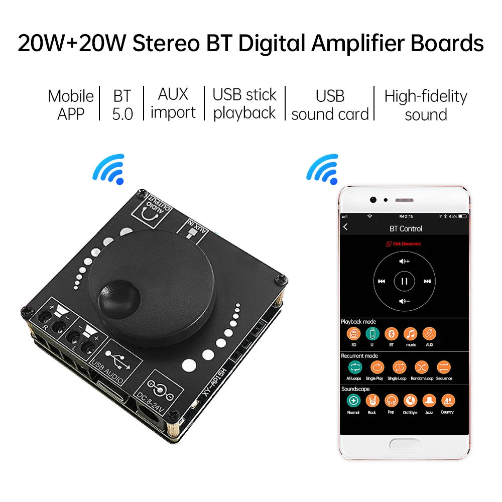 20W+20W Stereo Bluetooth Digital Audio Amplifier Board XY-AP15H Dual Channel Sound Power Amplifier AMP Module Home Theater