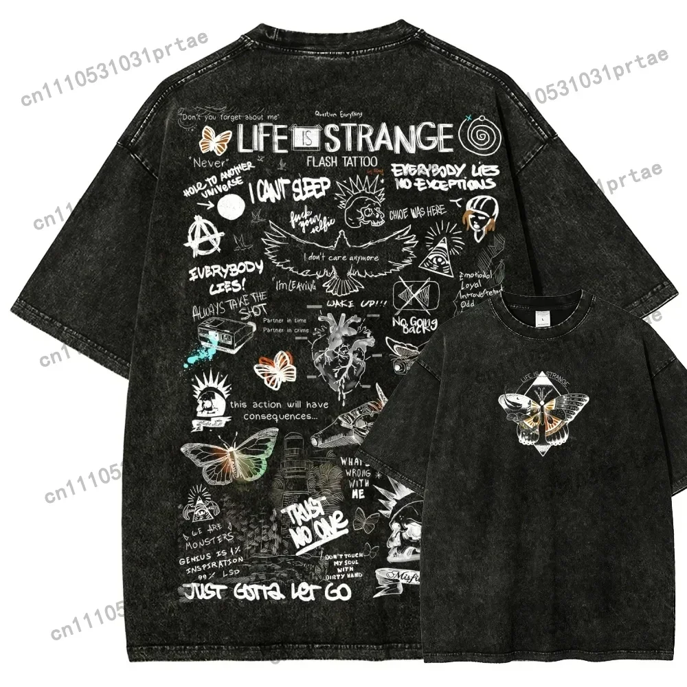 Narrative Adventure Game Series Life Is Strange Graphic Print Peripherals T-shirt Men Women Vintage Washed Cotton Oversized Tees