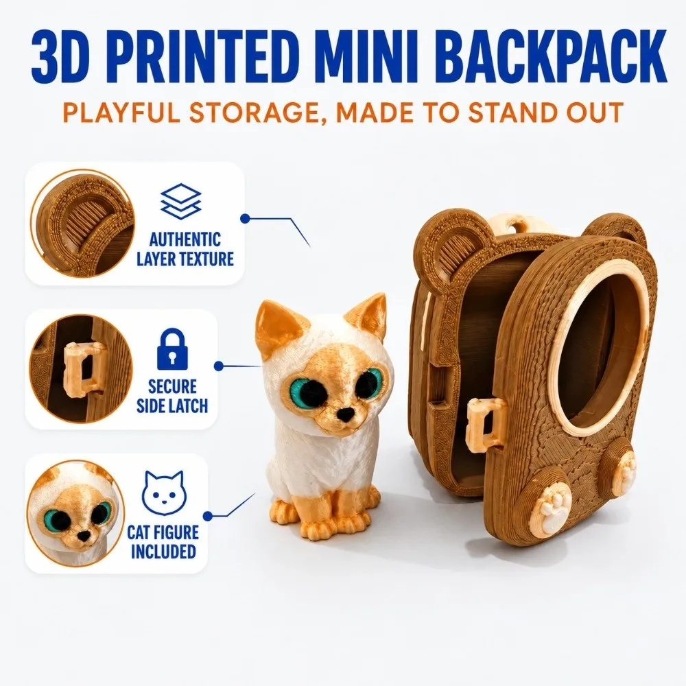 PLA 3D Printed Keychain Vibrant Shades Lightweight Build Mini Backpack Pendant Vivid Rigid Shell Micro Kitten Bag Cat Lovers
