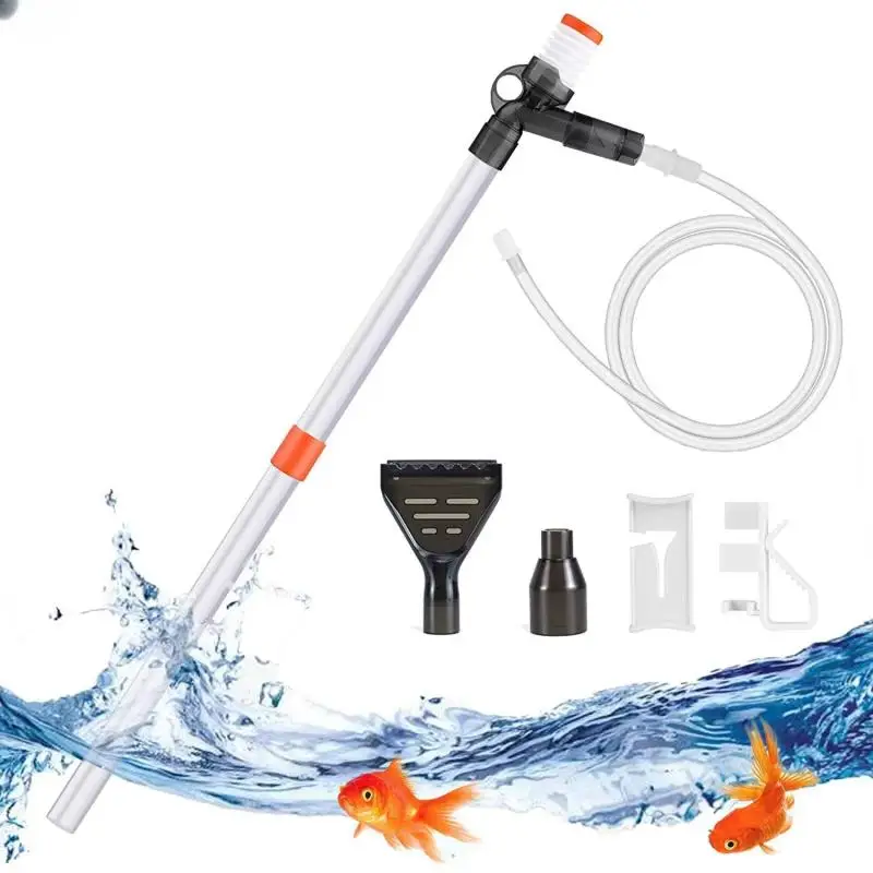 for Aquarium Gravel Cleaner Fish Tank Clean Tools Press-Type Siphon Pump with Glass Scraper Simple Fish Tank Water Changer Kit