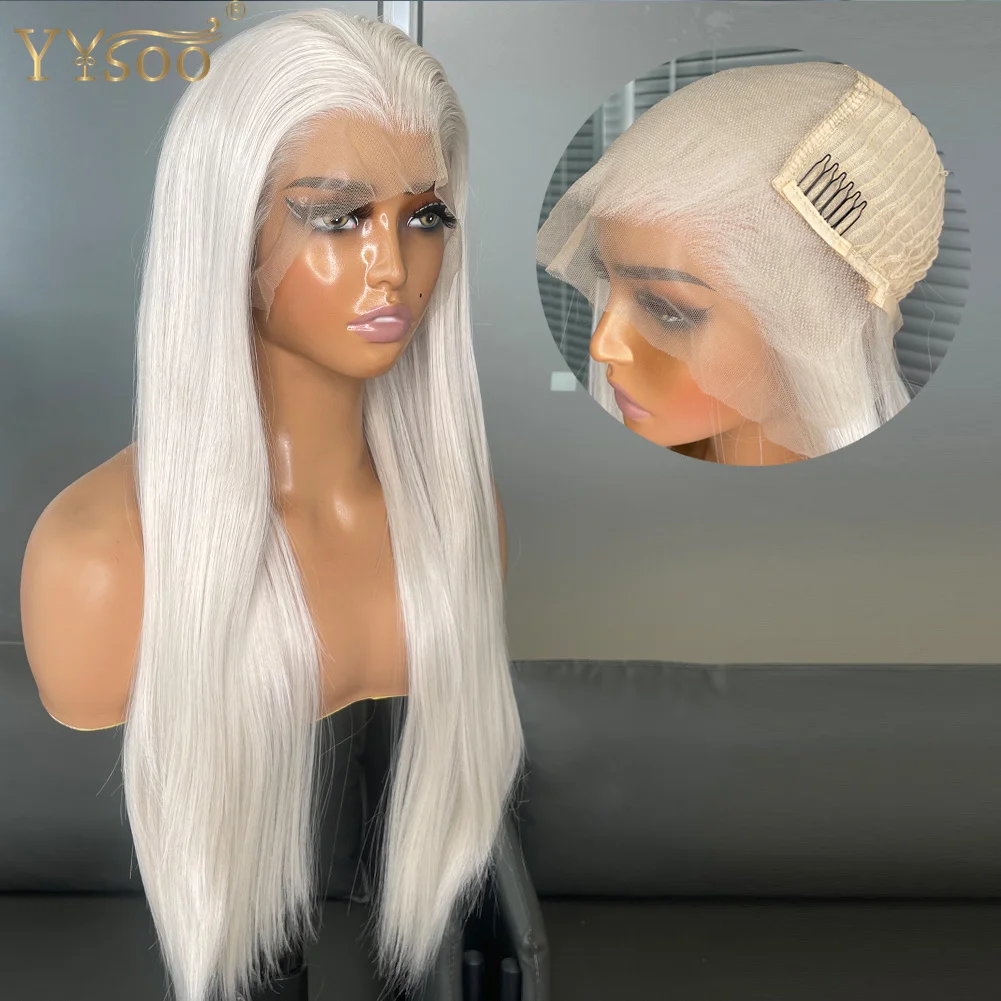 

60# White Straight 13X6 Futura Synthetic Lace Front Wigs For Black Women Long Pre Plucked Hairline Heat Resistant Front Lace Wig