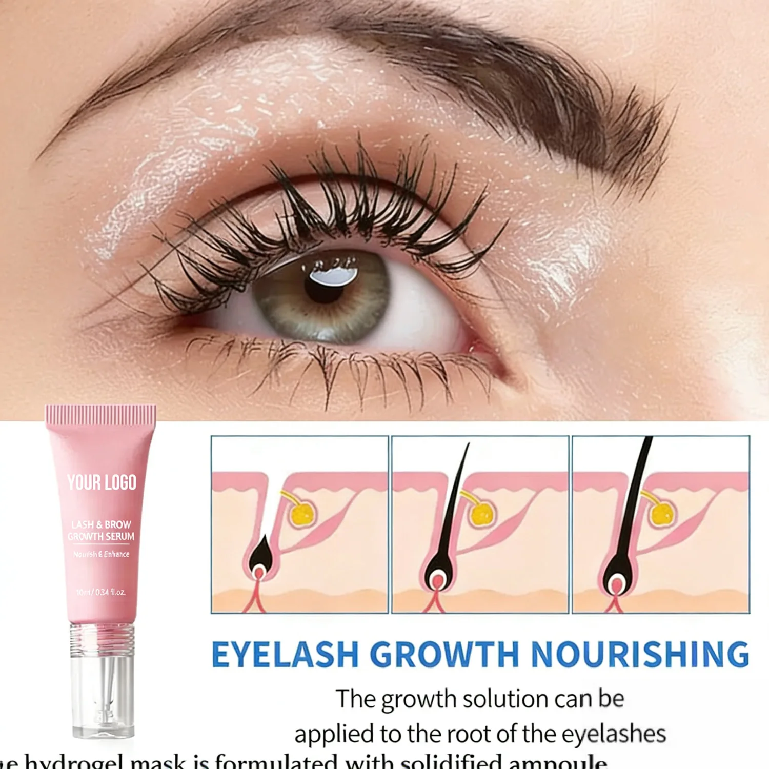 Custom 10ml Eyelash & Eyebrow Lengthening Serum Private Label Plant-based Essence Nourish Organic Ingredients Wholesale Makeup