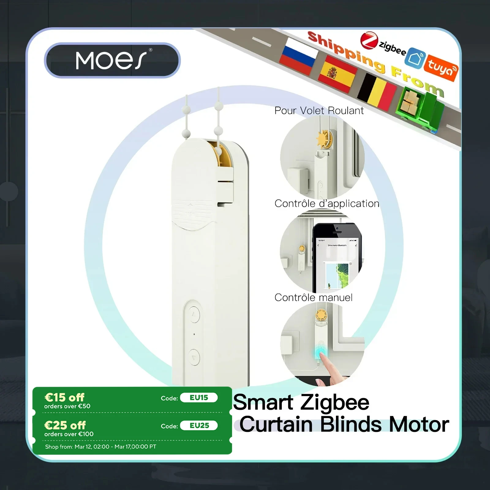 MOES New ZigBee Smart DIY Motorized Roller Blinds/Shades Drive Motor Hub Tuya Smart Life APP Alexa Google Home Voice Control