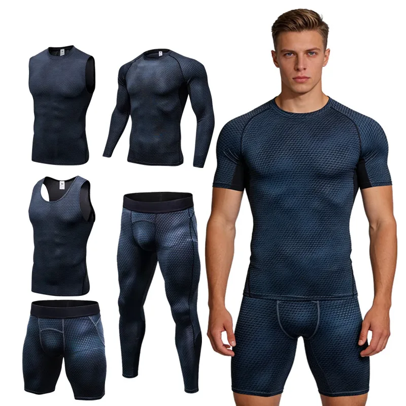 

Мужская спортивная одежда для тренажерного зала, комплекты для бега, спортивные шорты для фитнеса и йоги, тренировочные брюки с короткими и длинными рукавами, размеры S, M, L, XL, 2XL