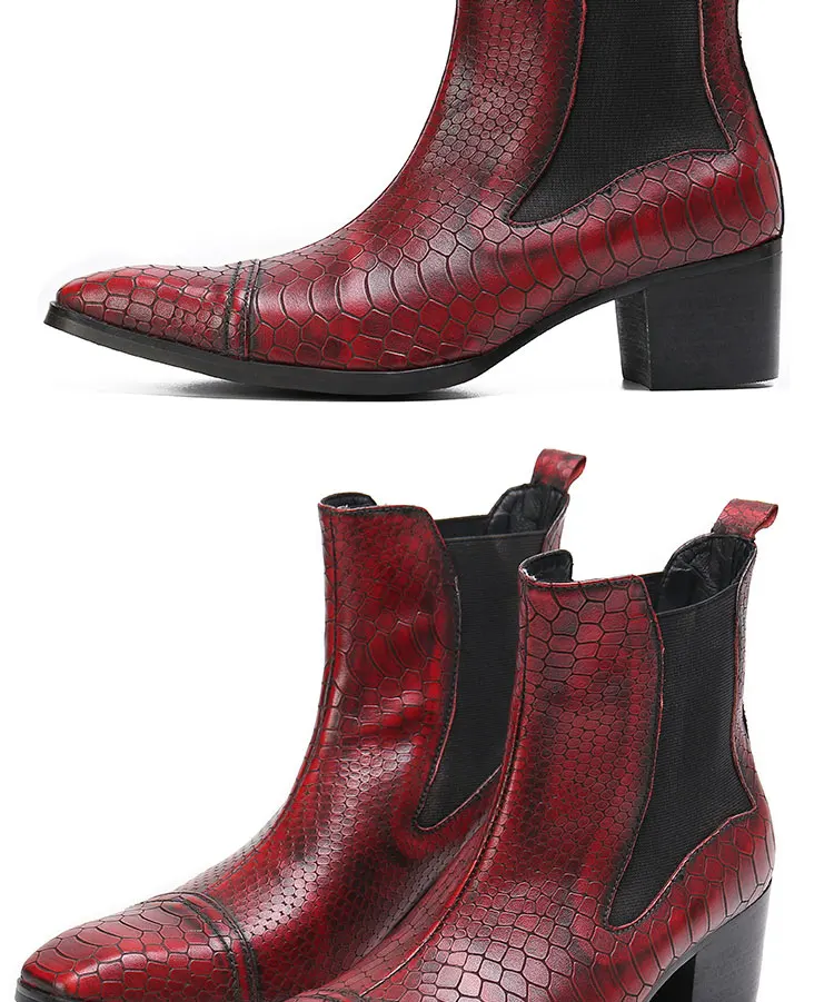 Frühlingsswarze kurze Stiefel mit Krokodilmuster, modische Stiefel, quadratischer Kopf, Lackleder, nackte Chelsea-Kurzstiefel für Herren – Detail 23