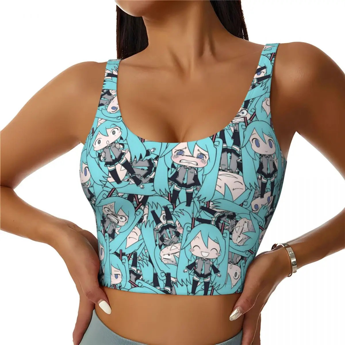 

Custom High Impact Comic H-Hatsuned M-Mikus Cartoons Sports Bra for Women Classical Gym Workout Yoga Crop Top