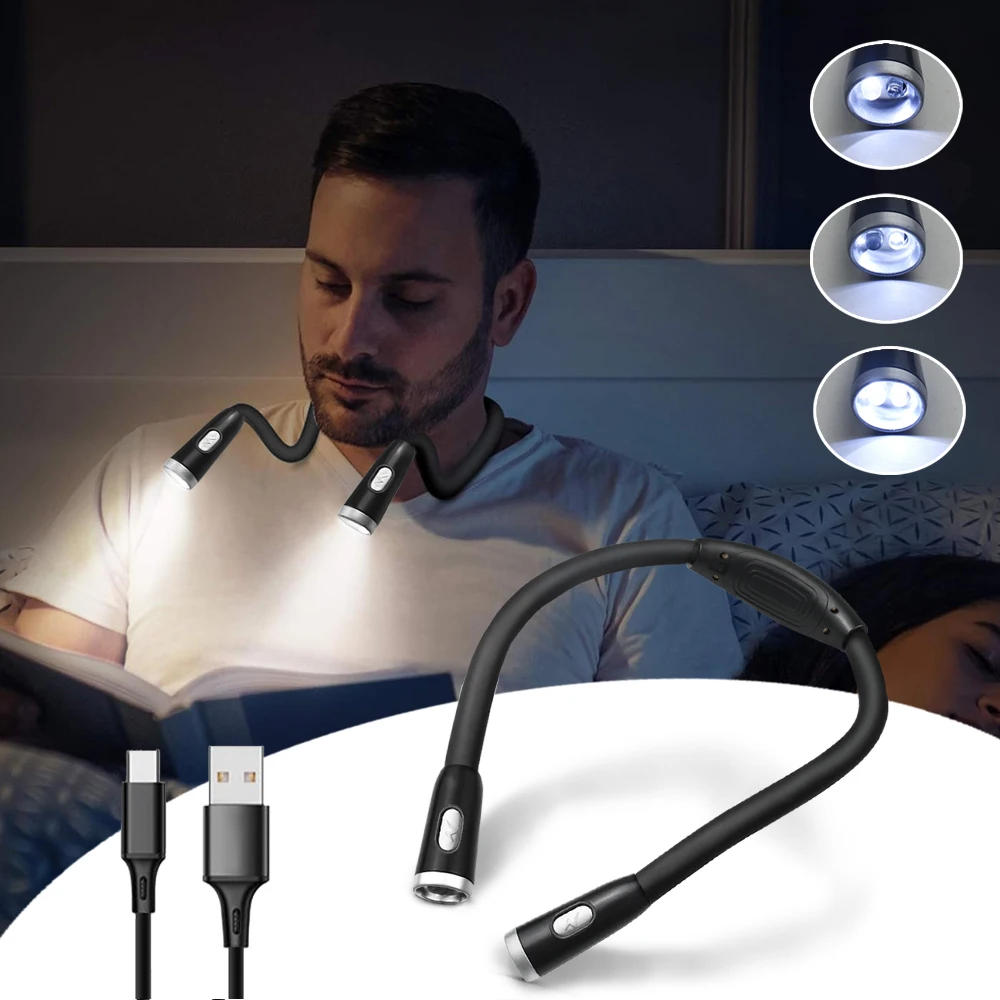 LED-Leselampe zum Aufhängen am Hals, USB wiederaufladbar / AAA-Augenschutz, Buchlicht für nächtliches Lesen, Laufen, Stricken, Wartung – Detail 1
