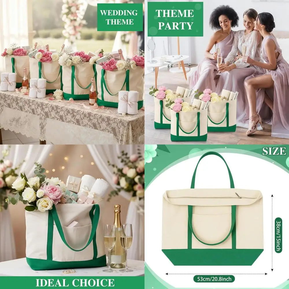 

Набор из 8 больших холщовых сумок на молнии - многоразовые сумки для продуктов, подарки для вечеринок (зеленые)