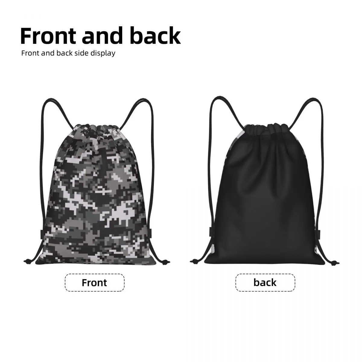 Black And Gray Digital Camouflage Drawstring Backpack Sports Gym Bag for Men Women Army Camo Shopping Sackpack