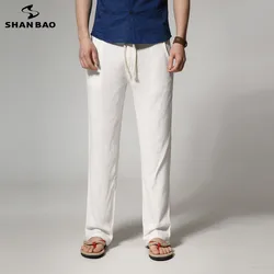 SHAN BAO lightweight cotton linen straight loose trousers 2021 spring summer classic style business casual men brand thin pants