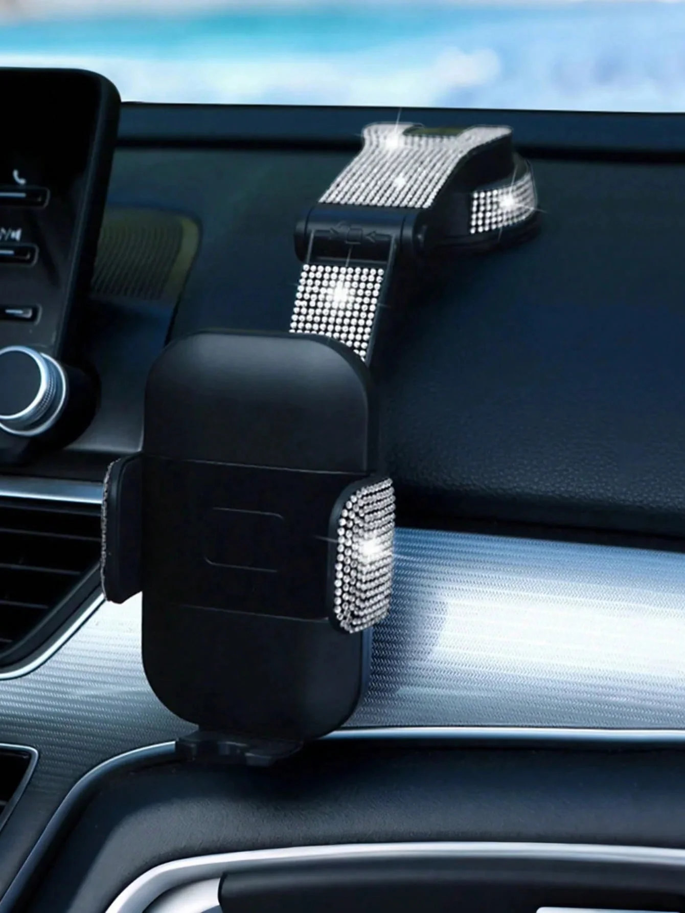 حامل هاتف السيارة مزين بالألماس - قاعدة شفط ميكانيكية مع 360 درجة ° دوران، ذراع قوي وقفل صامت، مناسب عالميًا #1