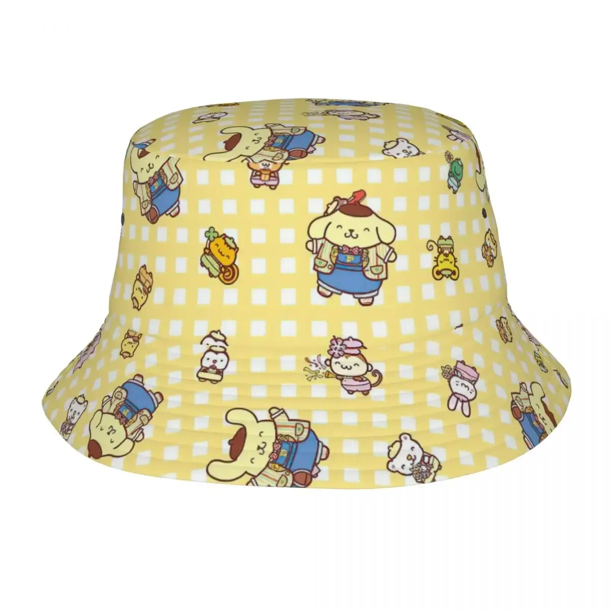 Cute Pom Pom Purin Pattern Bucket Hats for Teen Beach Cartoon Sun Hats UV Protection for Outdoor Fishing Fisherman Hats Panamka