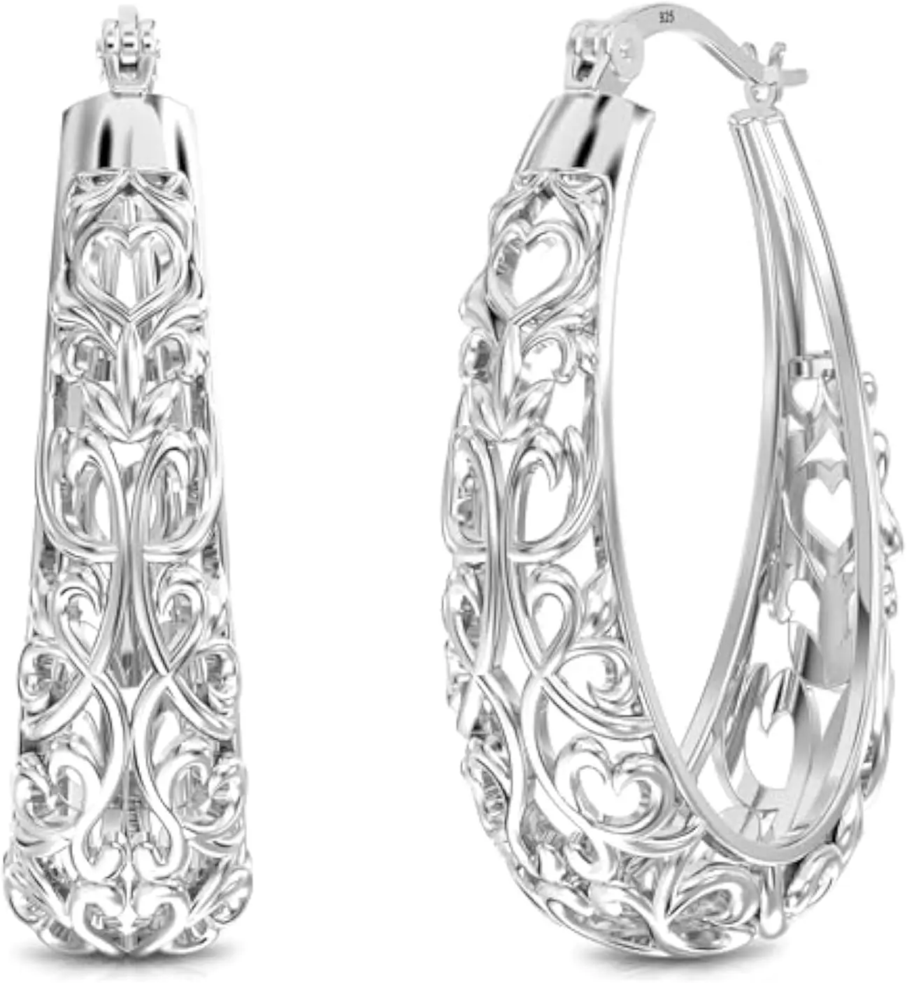 

925 Sterling Silver Hoop Earrings for Women | Women's Filigree Hoop Earrings | Antique Oxidized