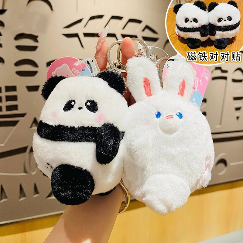 Creative Cute Magnetic Attraction Rabbit Pig Plush Pendant Cartoon Animals Stuffed Plush Toy Kids Sticker Face Charm Doll Gifts