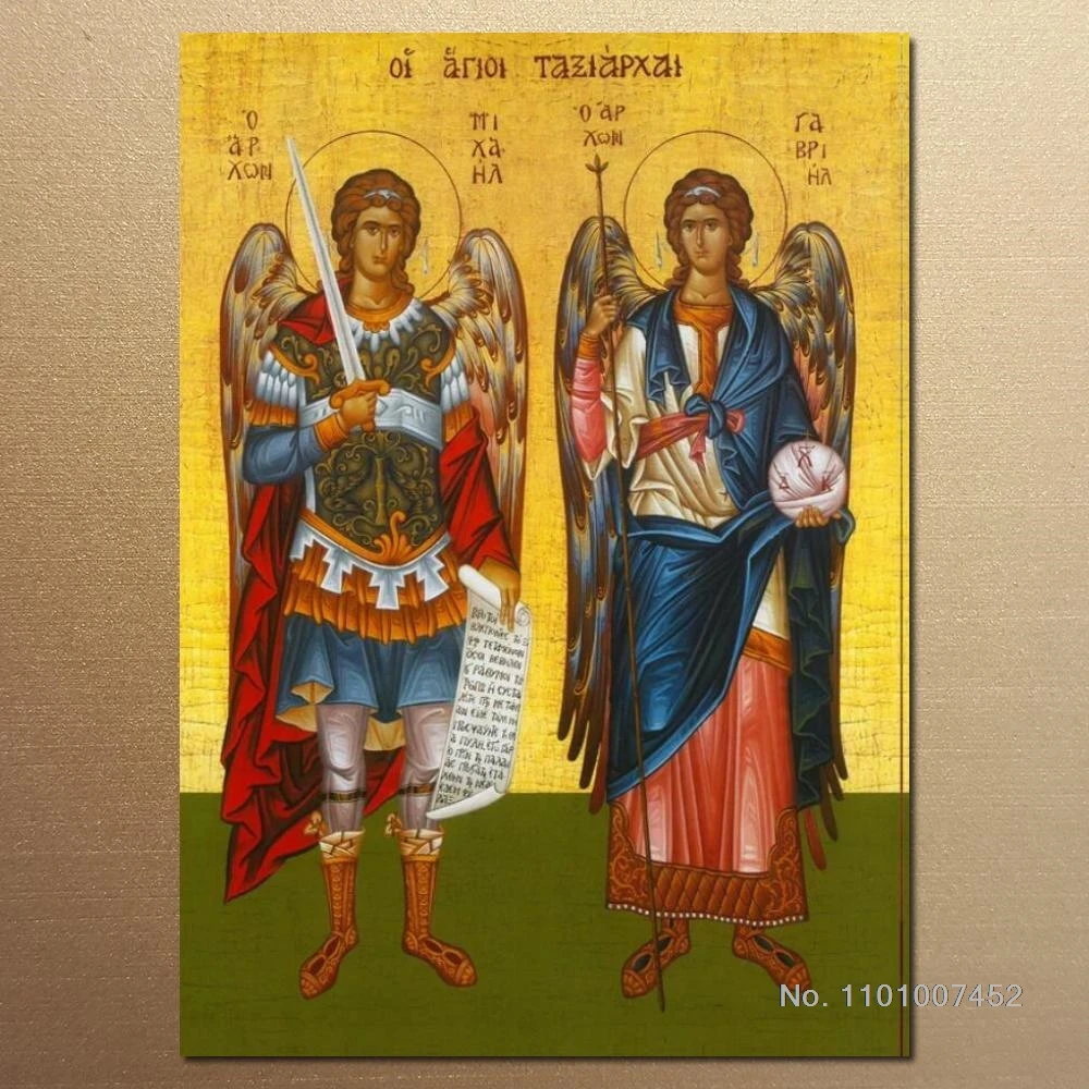 

Archangel Michael & Archangel Gabriel Large Canvas Prints Greek Orthodox Wall Art HD Posters Religious Picture Home Decor Gift