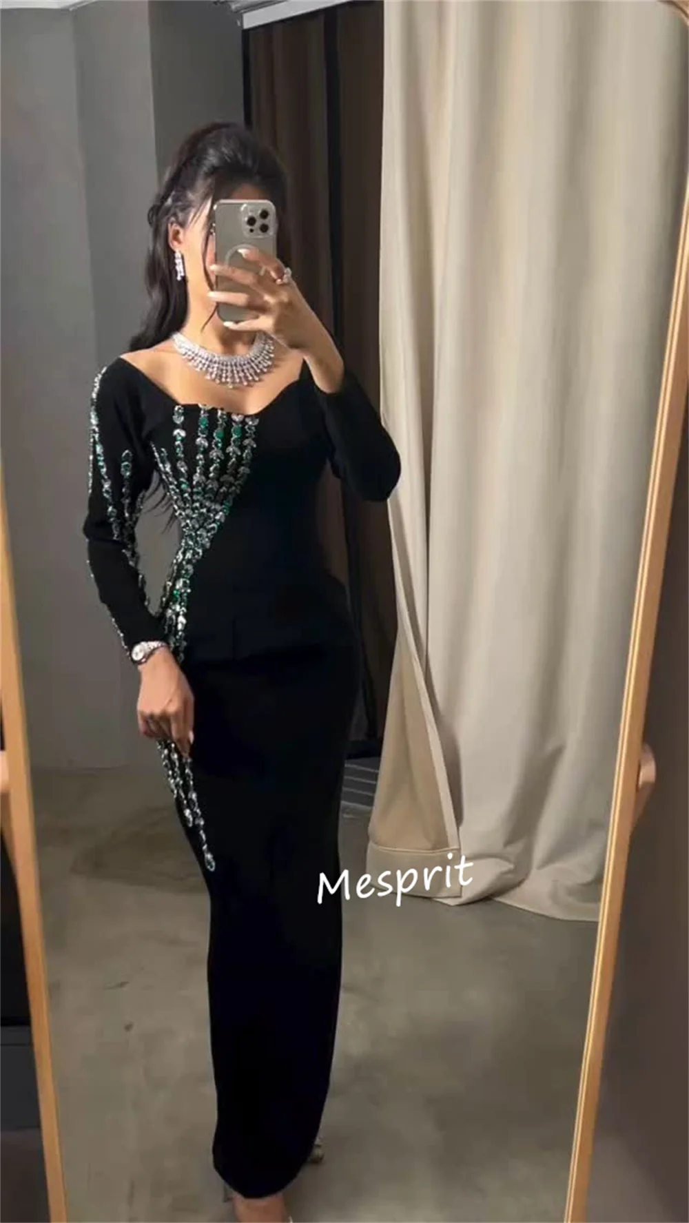 Customized Simple Jersey Rhinestone Column V-neck Midi Dresses Bespoke Occasion  Fashion