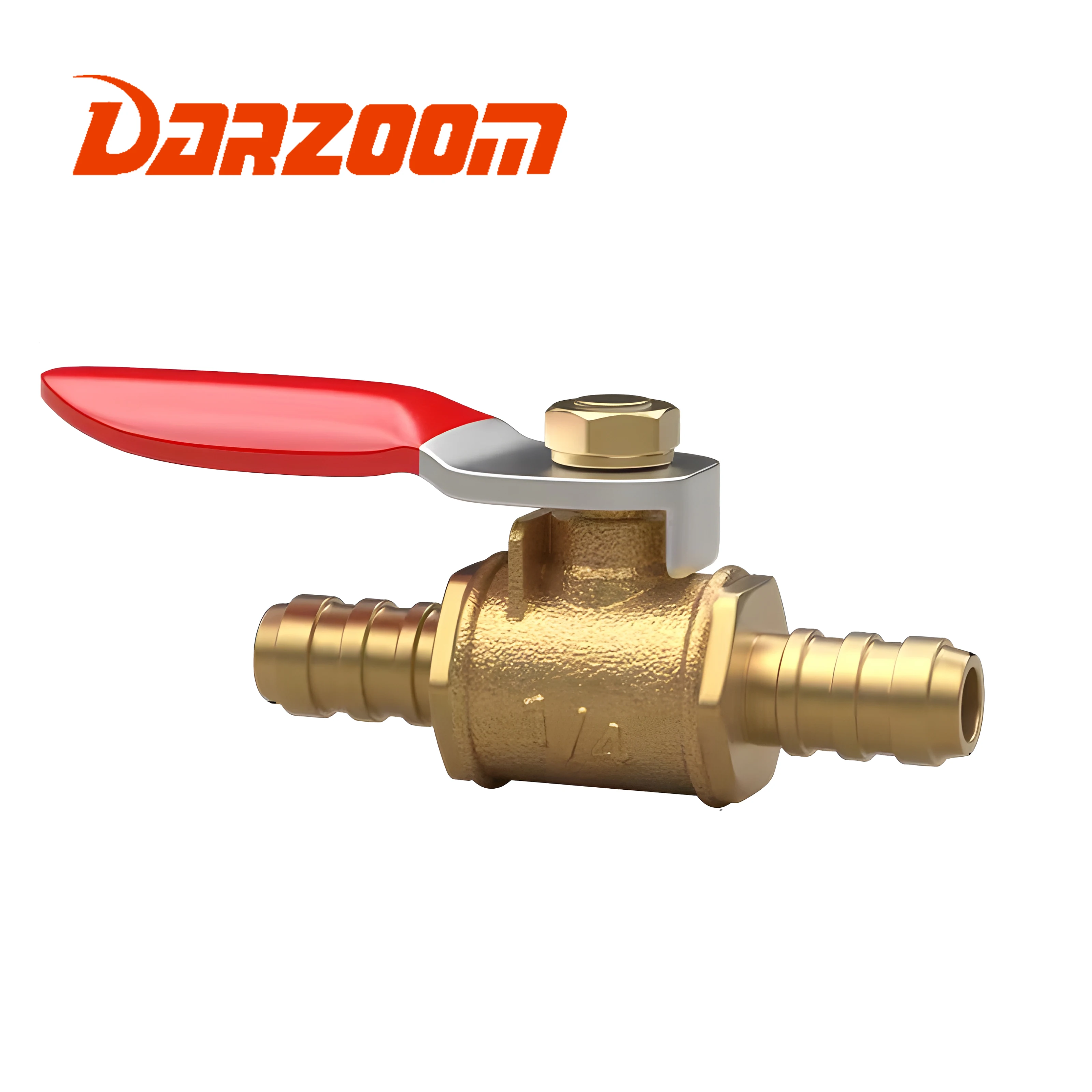 Small Valve 6mm 8mm 10mm 12mm 14mm Red Handle Hose Barb Inline Brass Water Oil Air Gas Fuel Line Ball Valve Pipe Fittings