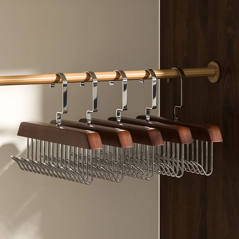 1 multi-functional hook hanger made of solid wood material, with 8 hooks, suitable for storing underwear, vests, ties, and belts