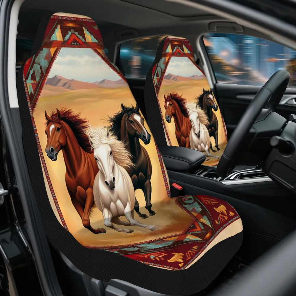 2pcs Wild Horses Trio Run Themed Car Seat Cover Set – Fit For Most Cars, High-Quality Front Seat Protectors, Durable And Stylis