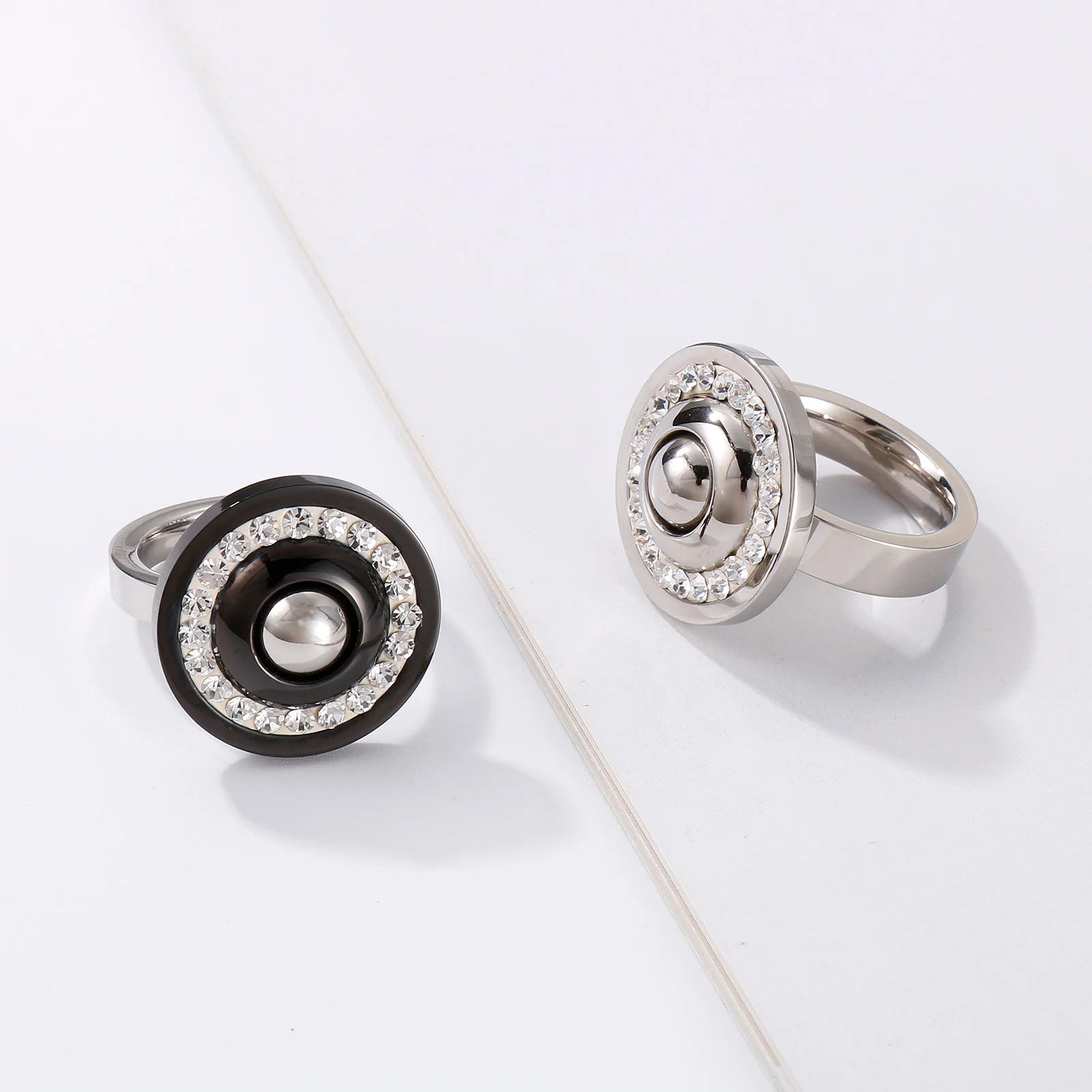 Kalen Stainless Steel Women Rings Jewelry Vintage Zircon Party Rhinestone Bright Black White Rings Never Fade Jewelry Gift