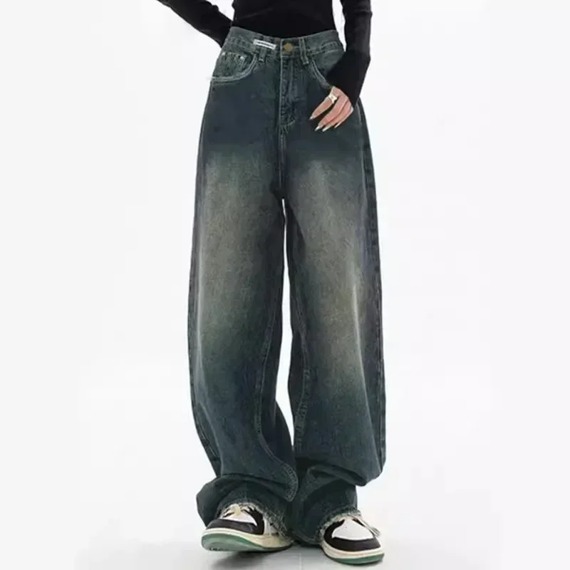 

Fashion Retro Design Sense Womens Jeans Loose Mopping High Waist Thin Wide Leg Pants Women