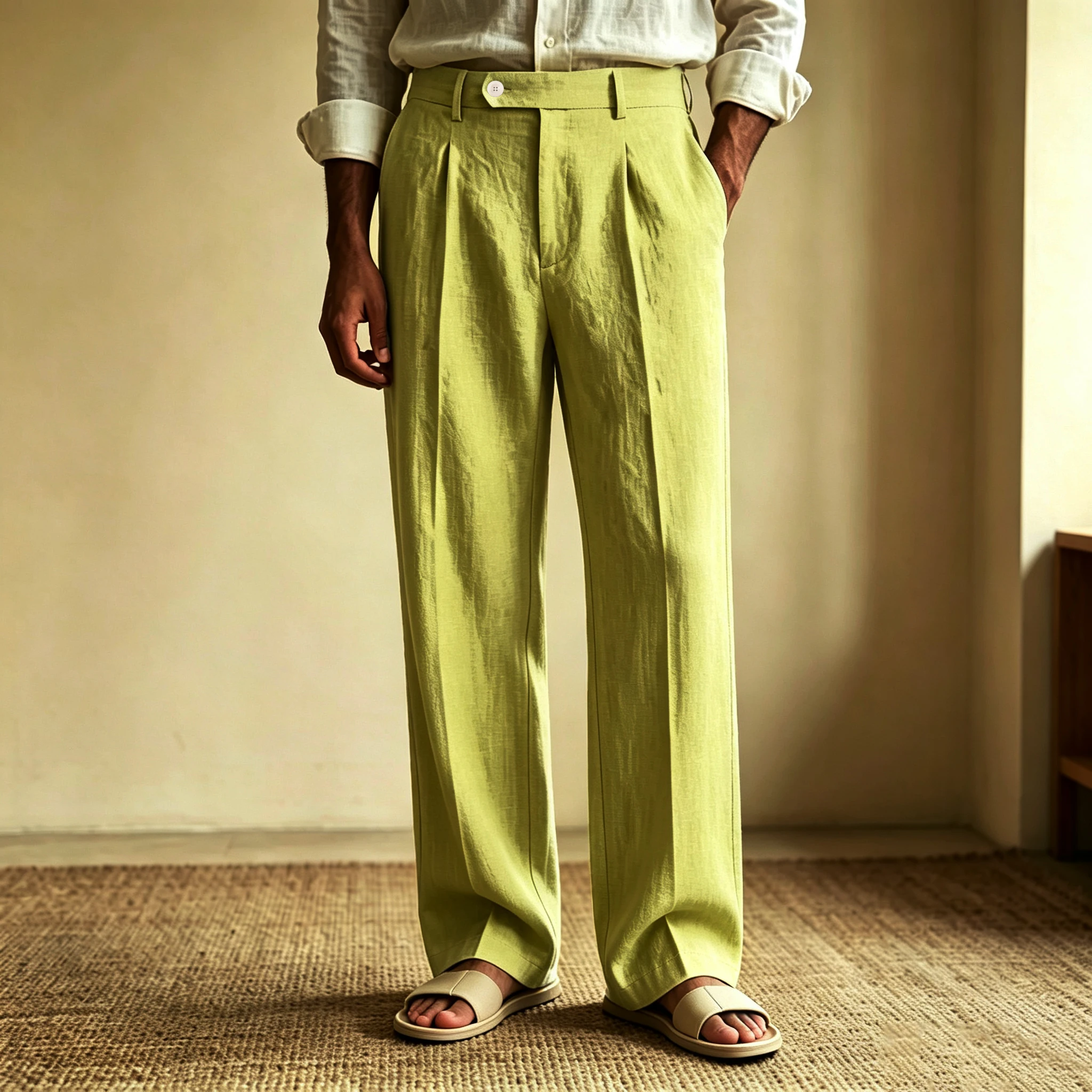 Men's Linen Pants Summer Straight Leg Trousers Lightweight Breathable Casual Suit Pants For Streetwear Beach Vacation Daily