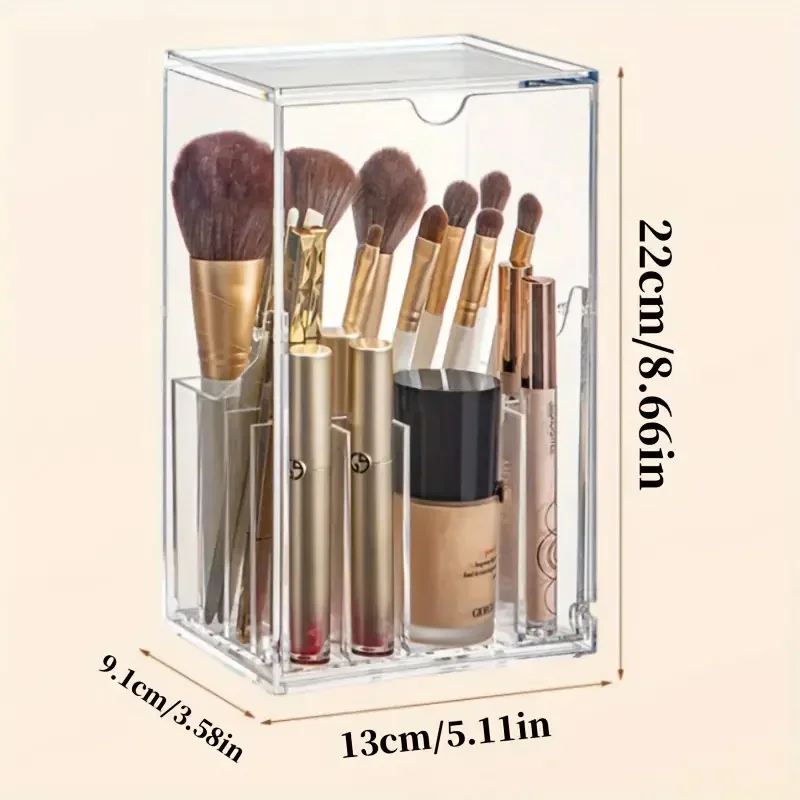 Przezroczysty pojemnik na pędzle kosmetyczne Uchwyt na pędzle do makijażu z pokrywką Pojemnik na szminki o dużej pojemności Uchwyt na pędzle kosmetyczne