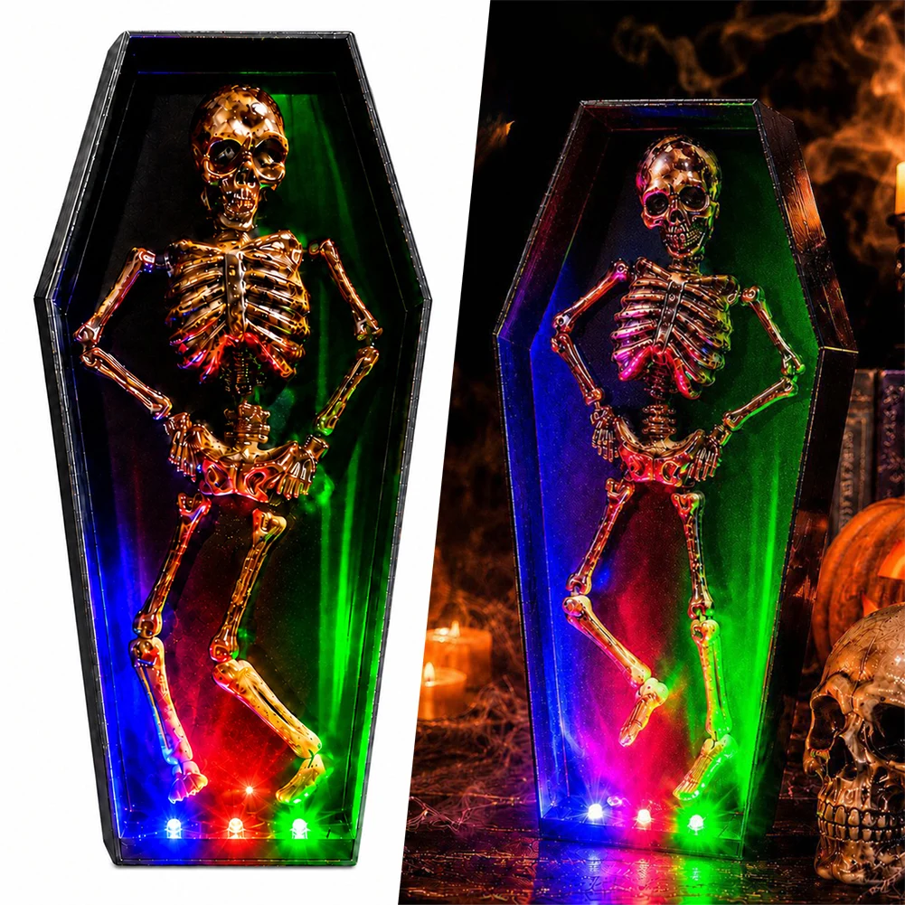 Magics Animated Skeleton In Coffins,Dancing Skull With Lights Sound,Halloween Party Decoration Ornament,Halloween Skeleton Prop