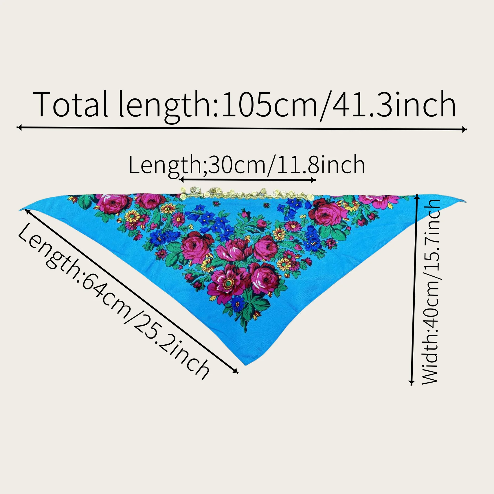 Nuevo Pañuelo triangular árabe de alta sensación con diseño de lentejuelas doradas con estampado de peonías de estilo étnico para mujer