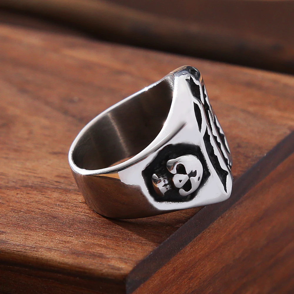 Fashion Retro Punk Hip Hop Men\'s Lucky Number Ring 316L Stainless Steel Biker Skeleton Skull Rings Party Jewelry Gifts Wholesale