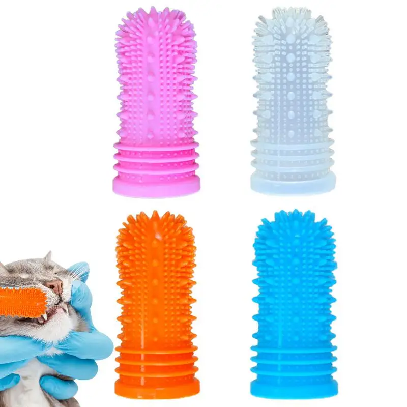 Dog Toothbrushing Kit Pet Finger Toothbrush Kit 4 Pack Dog Toothbrush With Surround Bristles For Dog Teeth Cleaning Ergonomic