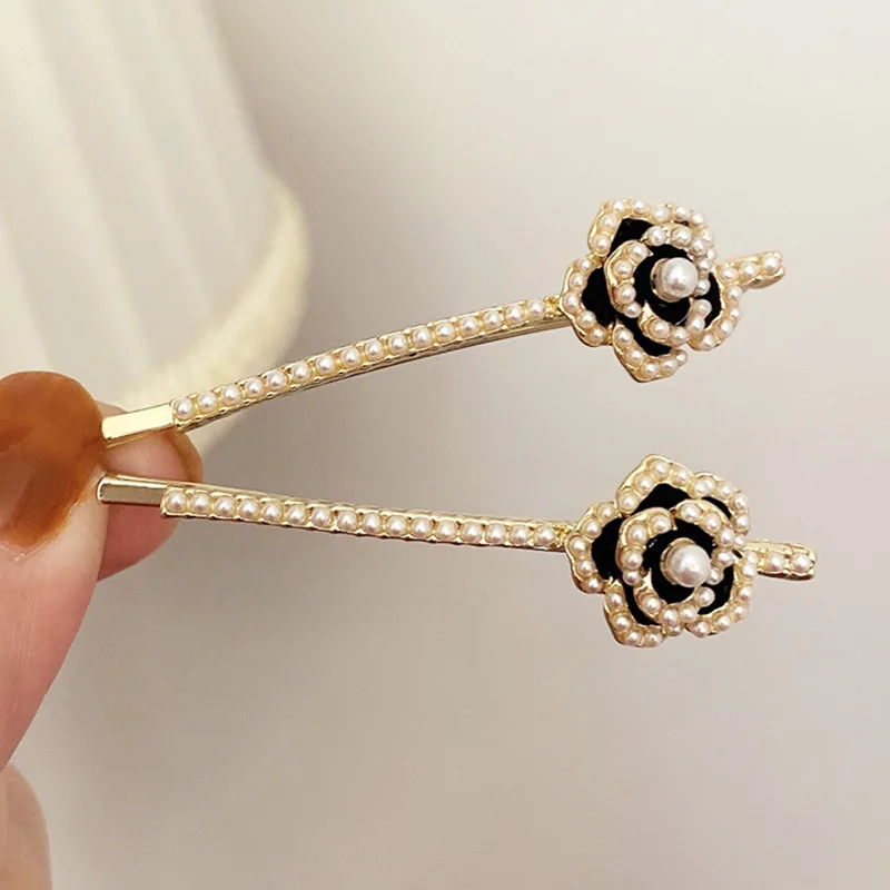 1Pcs Fashion Pearl Camellia Hair Clip Elegant Flower Metal Hairpin For Women Bangs Sides Barrettes Hair Accessories Headwear