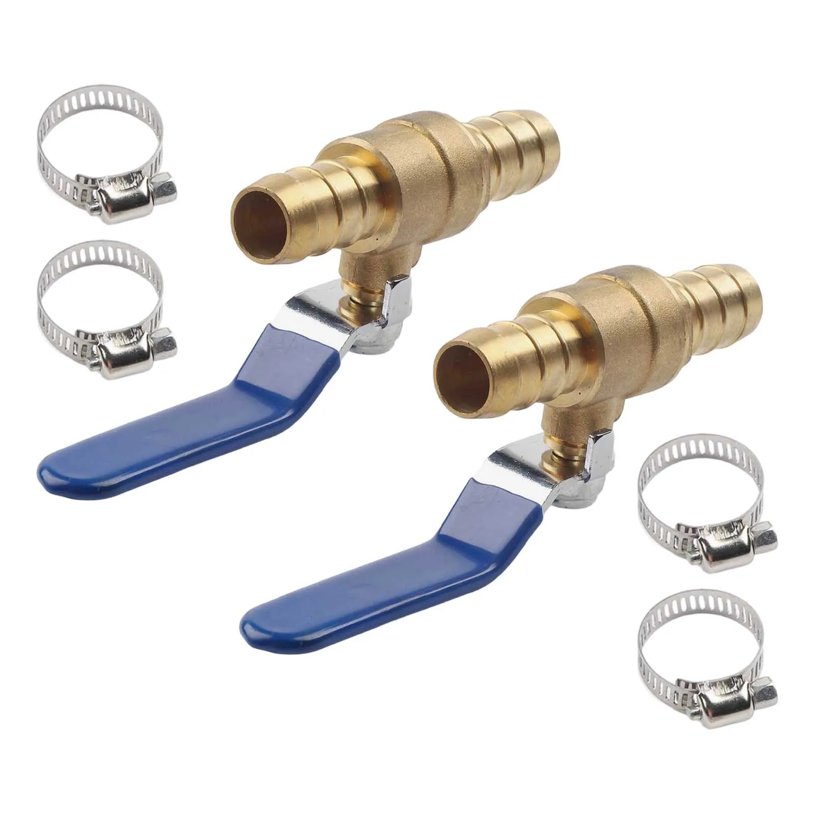 Brass Hose Barb Ball Valve Kit 2Pcs 5/8 Heater Hose Shut Off Valve with Stainless Steel Clamps for Fuel and Water Connection