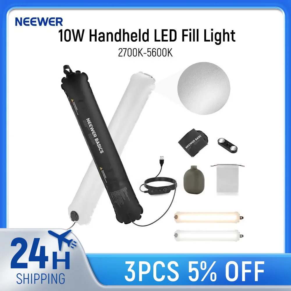

NEEWER BASICS 10W Handheld LED Fill Light 23.6"/60cm, Bi Color Portable Inflatable TPU Tube Lighting, 2700K-5600K