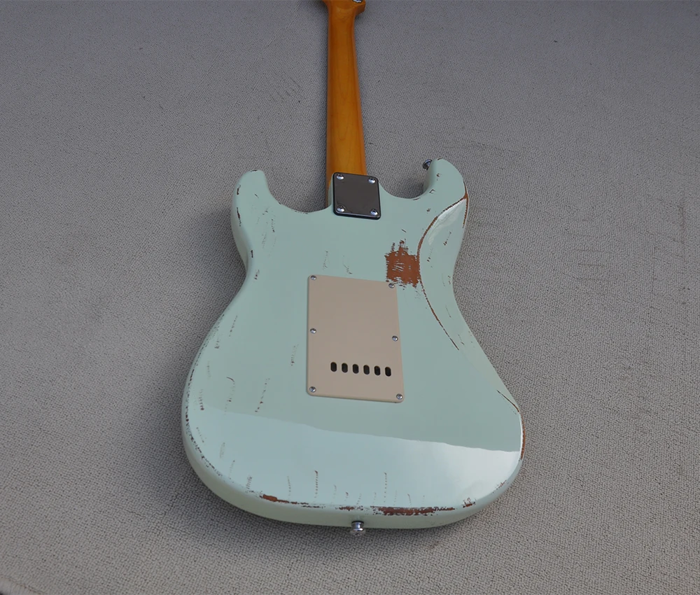 Relic 6 Strings Light Blue Electric Guitar with Rosewood Fretboard,SSS Pickups,Can be Customized