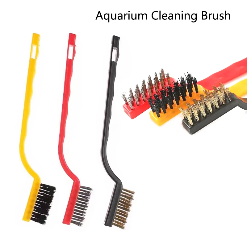 15cm Steel Wire Brush Aquarium Algae Cleaning Brush Nylon Brush Aquarium Cleaner Fish Tank Stain Cleaning Tools Accessories 3pcs