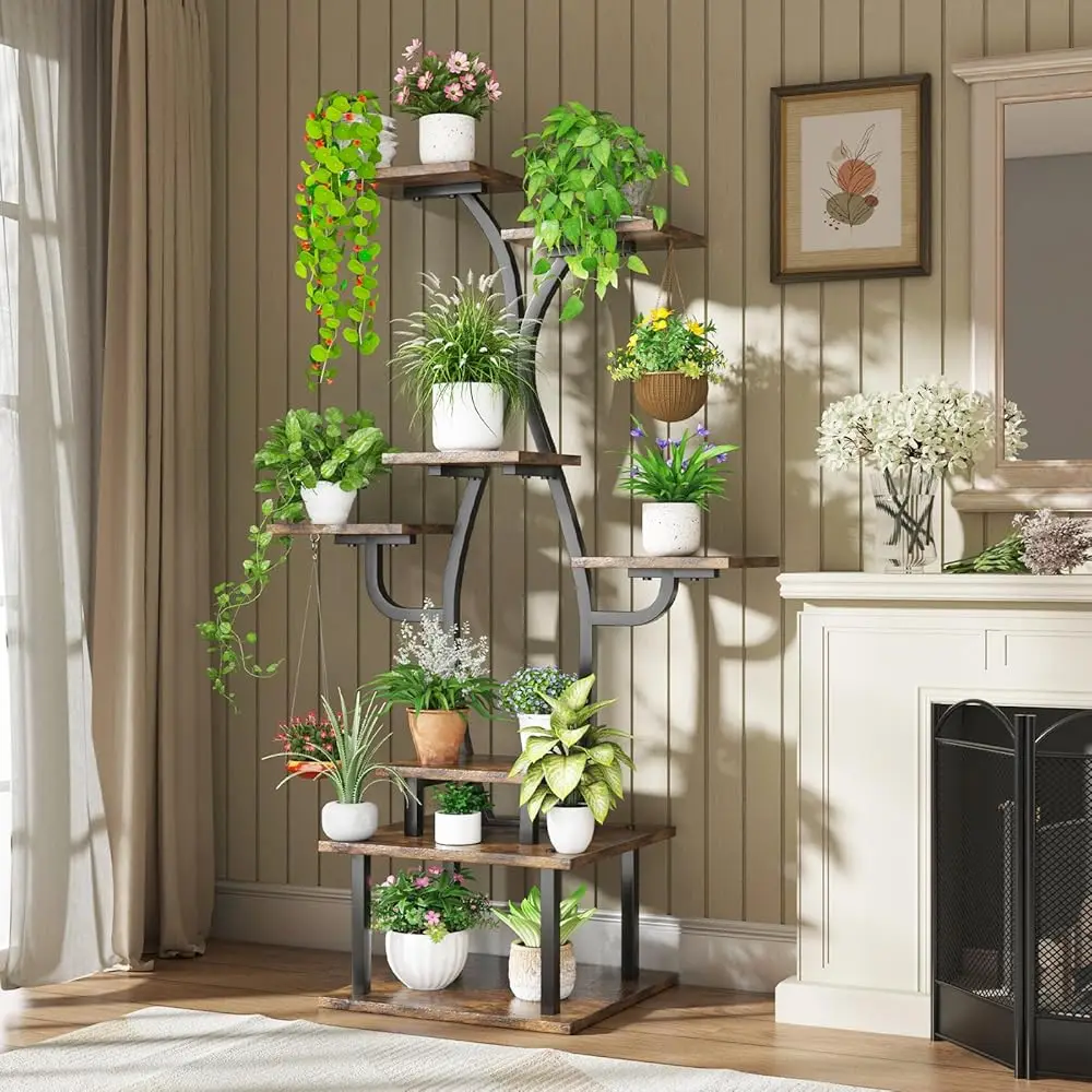 

Plant Stand Indoor With Grow Light, 8 Tiered Indoor Plant Stand, 58"" Tall Flower Stand Metal Plant Shelf Indoor, Vase Shape