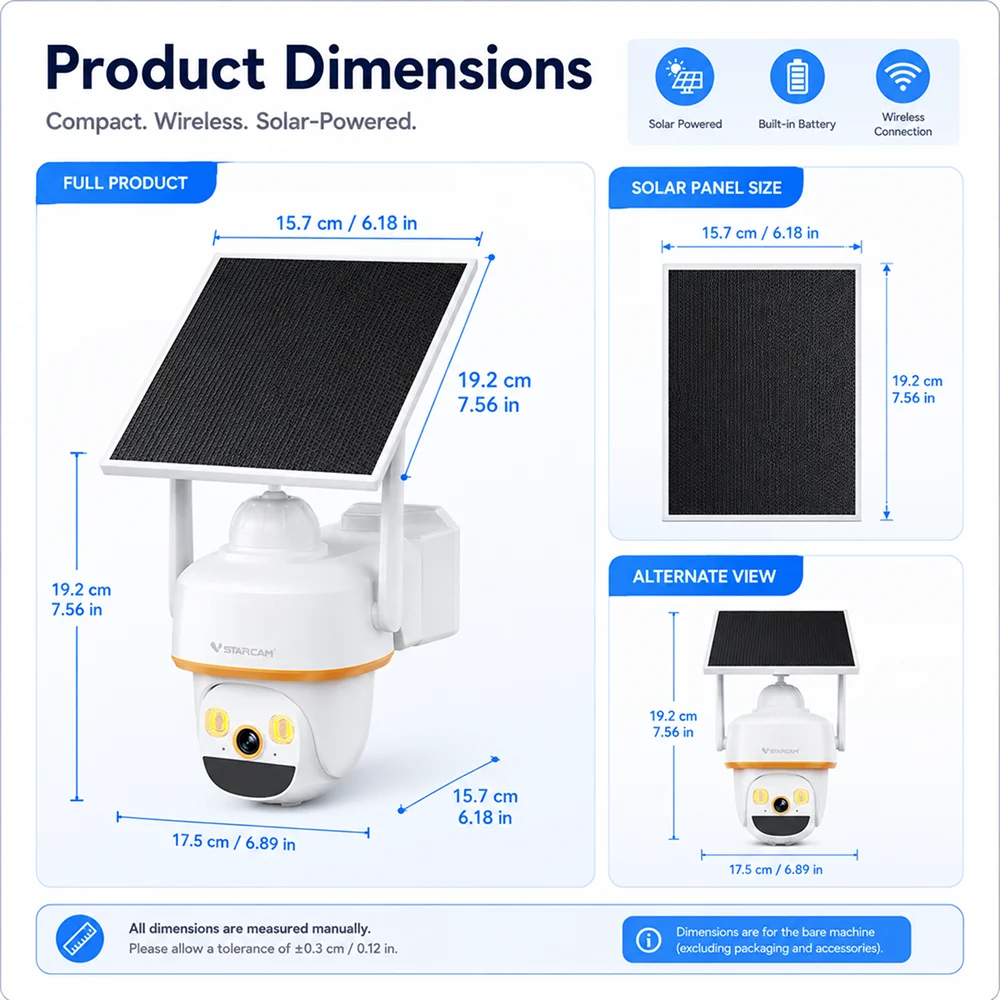 VStarcam 1296P Full HD Surveillance Camera, Solar-powered Outdoor Wireless Security Camera, Battery-powered, Full-color Night Vision, 2.4GHz & 5GHz WIFI, Cloud Storage/SD Card Storage, Two-way Voice Communication Surveillance Camera.