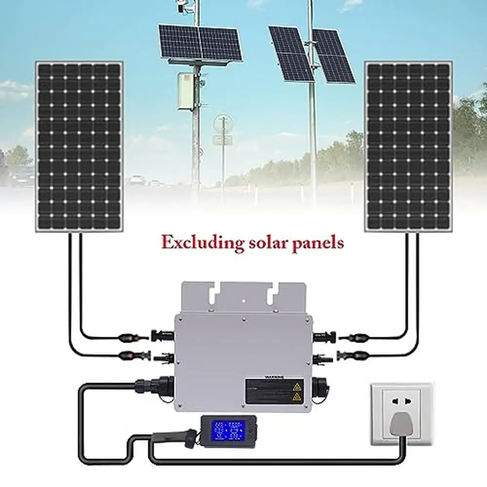 700W Solar Grid Tie Microinverter IP65 Control Self Cooling Power Inverter LCD Display 120V/230V High Efficiency Power Tracking